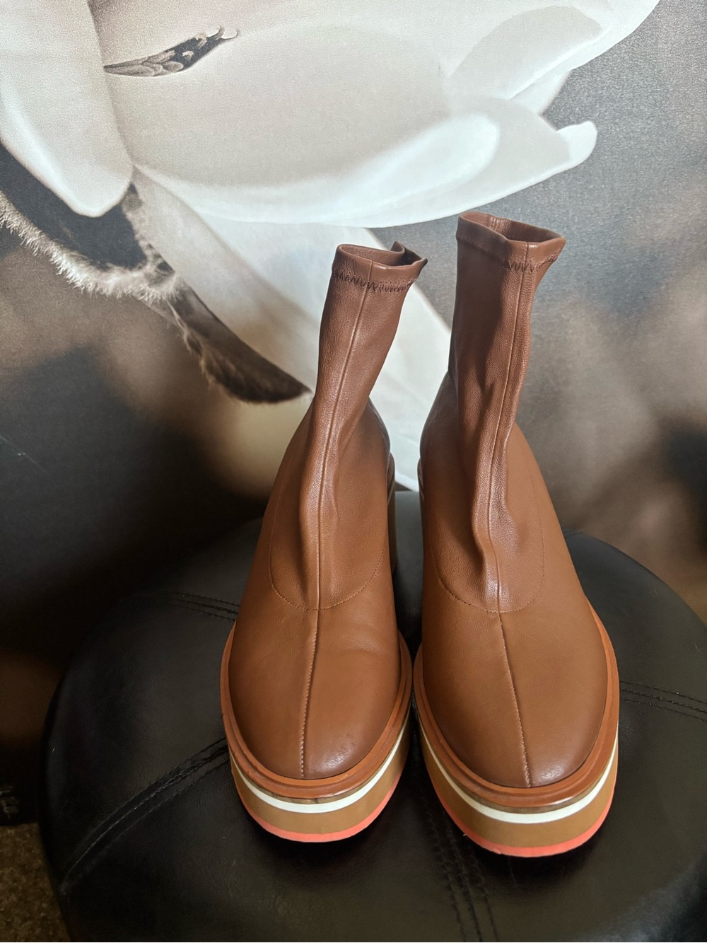 Robert Clergerie Brown Stretch Leather Platform Ankle Boots